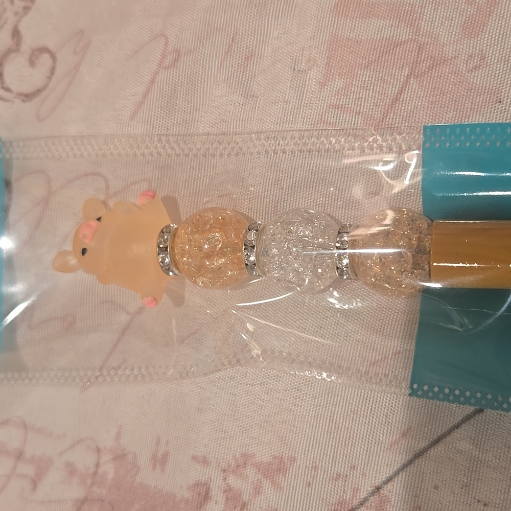 Orange and White Pen with Crystal Accents Pig Topper. includes Xtra Ink